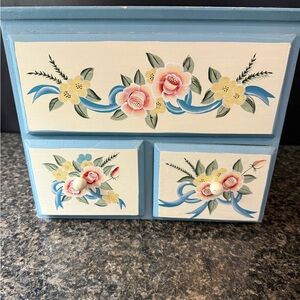 Vintage Floral Painted Wooden storage Box/ tissue holder